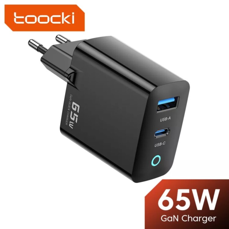 Швидкий зарядний пристрій Toocki GaN 65W QC4.0 PD3.0 TypeC+USB для смартфона планшета ноутбука (6975600785067)