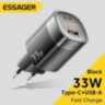 Зарядний пристрій Essager 33W GaN TypeC USB Цифровий дисплей PD+QC Швидка зарядка для Apple iPhone, iPad, MacBook, Samsung, Xiaomi, для ноутбуків Black (693201080967)   