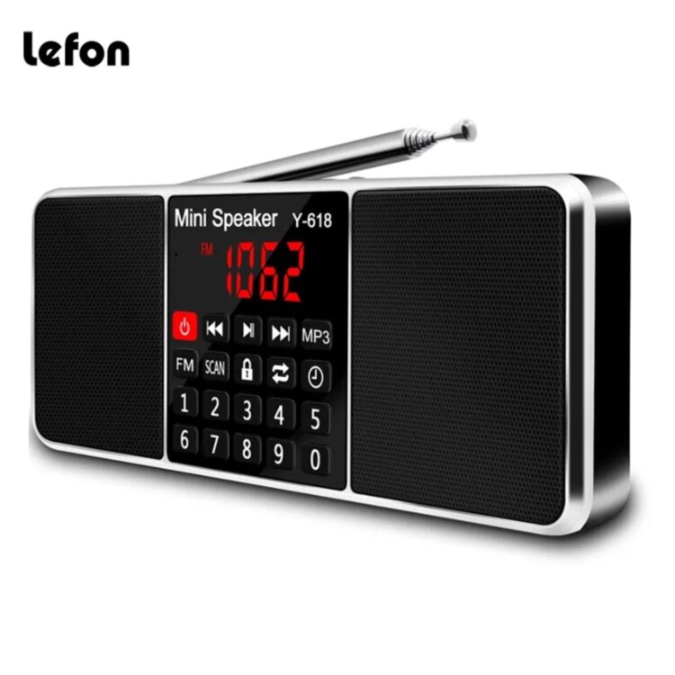 Радіоприймач цифровий Lefon Y618 з акумулятором Радіо FM LED-дисплей MP3-плеєр USB-рекордер