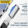 Магнітний адаптер ESSAGER 100Вт Type C – USB C кут 90 градусів з конектором Швидка зарядка PD3.0 передача даних 20Гбіт/с Відеовихід 4K/60Гц (729972590405)