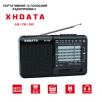 Портативний радіоприймач XHDATA з акумулятором Радіо FM MW SW / TF карта / mp3-плеєр  Black