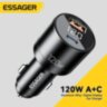 Швидкий автомобільний зарядний пристрій Essager 120W USB+TypeC з цифровим дисплеєм для ноутбуків, планшетів, смартфонів Apple iPhone, iPad, MacBook, Huawei Honor, Xiaomi, Samsung, OPPO (757088337077)