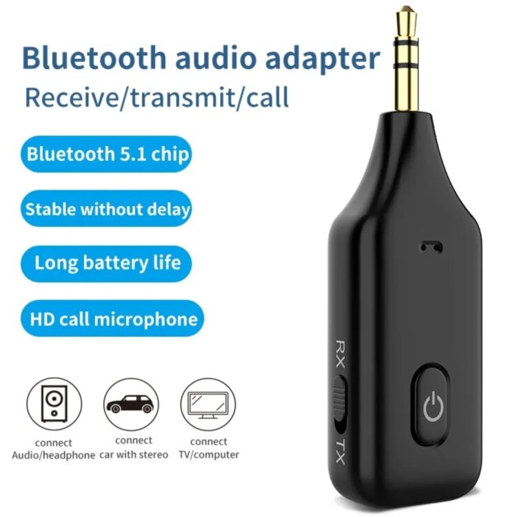 Бездротовий Bluetooth адаптер передавач та аудіоприймач AUX трансмітер 3,5мм з вбудованим акумулятором та мікрофоном BT5.1    