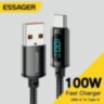Кабель Essager USB – Type-C PD 100W (20V/5A) LED дисплей швидка зарядка для ноутбуків смартфонів планшетів 1000мм Black (692807241016)