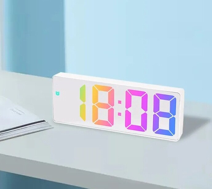 Настільний електроний годинник-будильник термометр LED-дисплей дзеркальний Великі Цифри (717798692983)