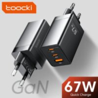 Швидкий зарядний пристрій GaN 67W Toocki (QC4.0 PD 3.0, 2хTypeC USB) для iPhone, iPad, MacBook, Samsung, Xiaomi, для ноутбуків (6975600784749)