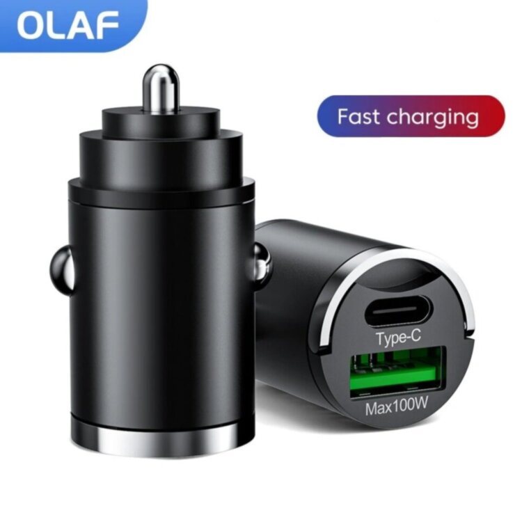 Автомобільний зарядний пристрій Olaf Mini 100W швидка зарядка PD+QC USB+Type-C Black