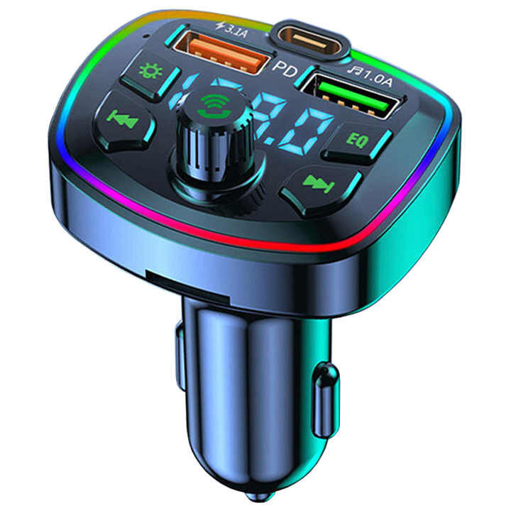 Автомобільний FM-трансмітер Bluetooth 5.0 AUX FM-передавач 2 USB + TypeC ресивер, модулятор, плеєр MP3 black (695180420323)