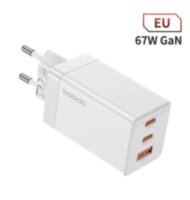 Швидкий зарядний пристрій GaN 67W Toocki (QC4.0 PD 3.0, 2хTypeC USB) для iPhone, iPad, MacBook, Samsung, Xiaomi, для ноутбуків White (6975600785678)